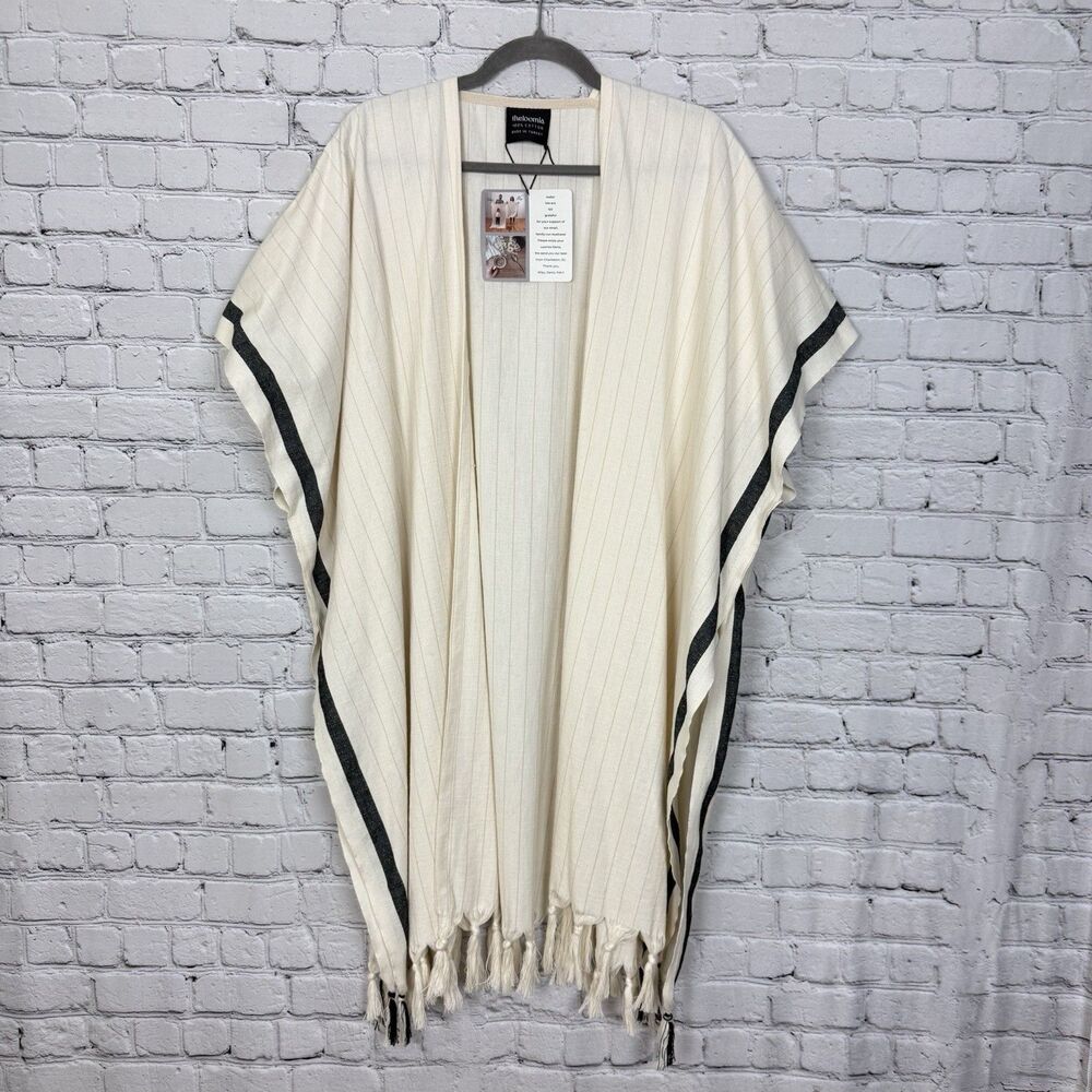 The Loomia Silvia Beach Kimono Cover Up Cream with Black Stripe One Size OS NWT